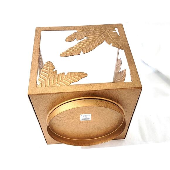 New Partylite Gold Square Metal Jar Candle Holder P92779 Leaves NIB - Picture 4 of 10